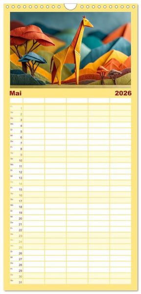 Produktbild: Familienplaner 2026 - Origami Zoo - Bunter Tierkalender f&uuml;r Kinder und Familien mit 5 Spalten (Wandkalender, 21 x 45 cm) CALVENDO