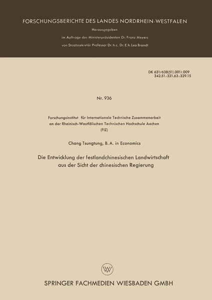 Produktbild: Die Entwicklung der festlandchinesischen Landwirtschaft aus der Sicht der chinesischen Regierung