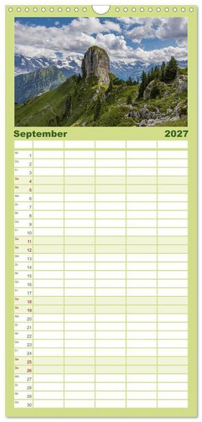 Produktbild: Familienplaner 2027 - Berner Oberland - Bergwelten mit 5 Spalten (Wandkalender, 21 x 45 cm) CALVENDO