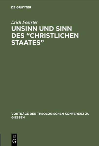 Produktbild: Unsinn und Sinn des &ldquo;Christlichen Staates&rdquo;