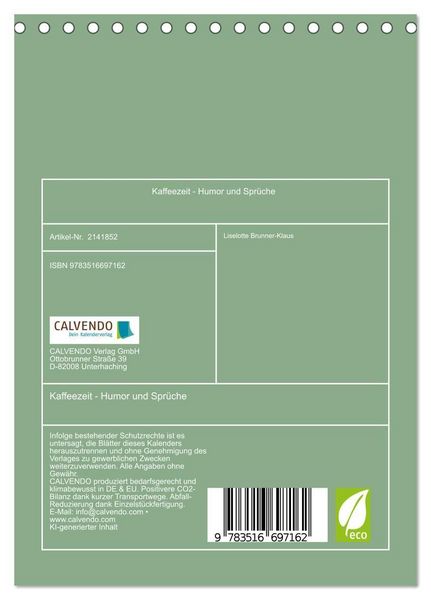 Produktbild: Kaffeezeit - Humor und Spr&uuml;che (Tischkalender 2026 DIN A5 hoch), CALVENDO Monatskalender