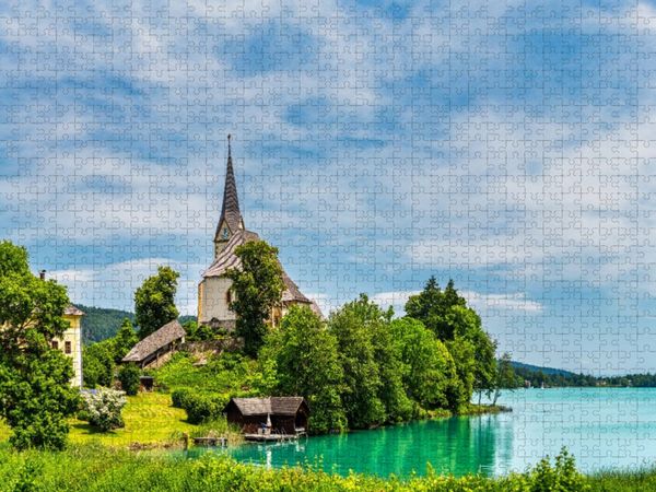 Produktbild: CALVENDO Puzzle Kirche Maria W&ouml;rth auf der Halbinsel im W&ouml;rthersee | 1000 Teile Lege-Gr&ouml;&szlig;e 64x48cm Foto-Puzzle f&uuml;r gl&uuml;ckliche Stunden