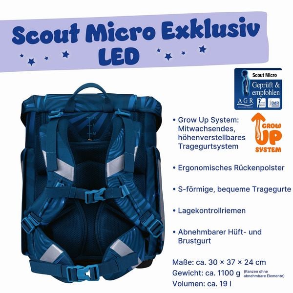 Produktbild: Scout Schulranzen Set Micro LED, Schulranzen Set, 4tlg, Rocket Rider