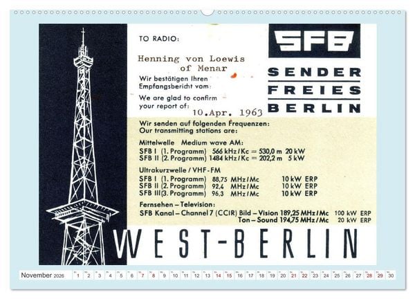 Produktbild: Rundfunk in Deutschland - Historische QSL-Karten (hochwertiger Premium Wandkalender 2026 DIN A2 quer), Kunstdruck in Hochglanz
