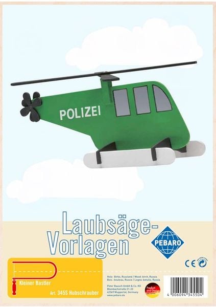 PEBARO 345S - Laubsägevorlage Hubschrauber, 1 Platte, Größe DIN A4