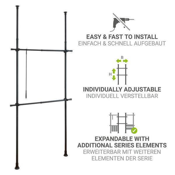 Produktbild: Teleskop-Garderobensystem Mod. Herkules Basic Schwarz, aus pulverbeschichtetem Stahl