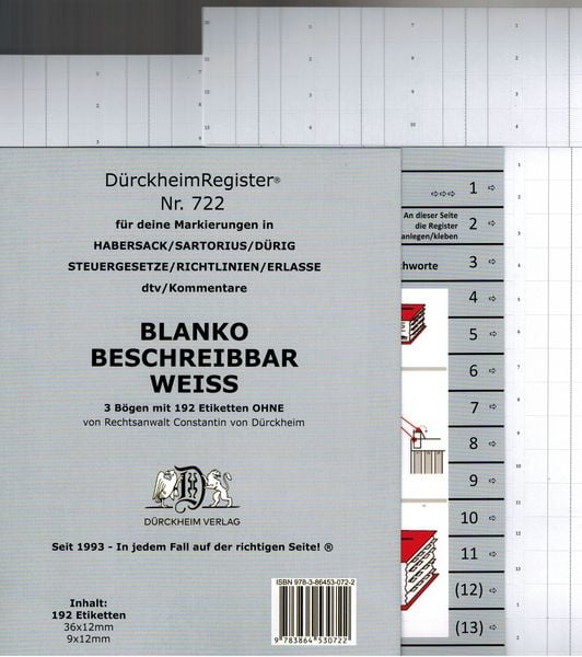 Produktbild: D&uuml;rckheimRegister&reg; BLANKO-WEISS beschreibbar f&uuml;r Gesetzessammlungen