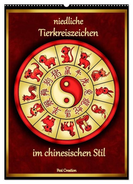 Produktbild: niedliche Tierkreiszeichen im chinesischem Stil (Wandkalender 2026 DIN A2 hoch), CALVENDO Monatskalender