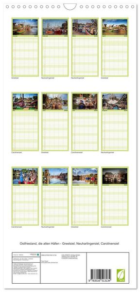 Produktbild: Familienplaner 2026 - Ostfriesland, die alten H&auml;fen - Greetsiel, Neuharlingersiel, Carolinensiel mit 5 Spalten (Wandkalender, 21 x 45 cm) CALVENDO