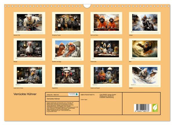 Produktbild: Verr&uuml;ckte H&uuml;hner (Wandkalender 2026 DIN A3 quer), CALVENDO Monatskalender