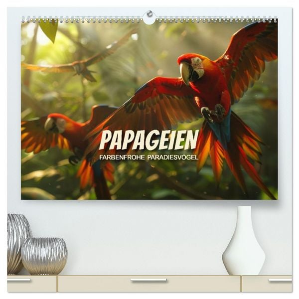 Papageien - Farbenfrohe Paradiesvögel (hochwertiger Premium Wandkalender 2026 DIN A2 quer), Kunstdruck in Hochglanz