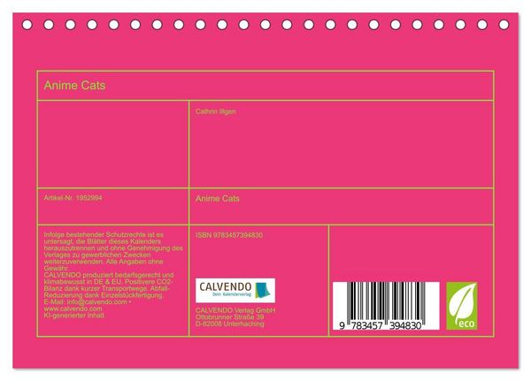 Produktbild: Anime Cats (Tischkalender 2026 DIN A5 quer), CALVENDO Monatskalender