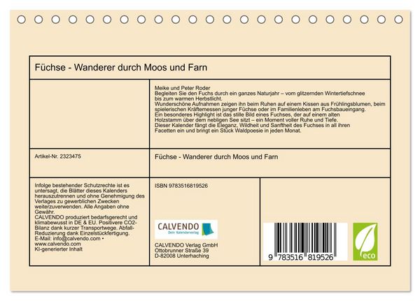 Produktbild: F&uuml;chse - Wanderer durch Moos und Farn (Tischkalender 2027 DIN A5 quer), CALVENDO Monatskalender
