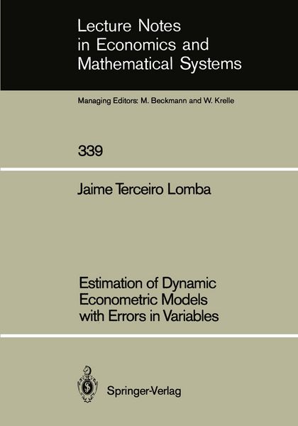 Produktbild: Estimation of Dynamic Econometric Models with Errors in Variables