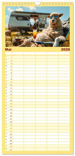 Produktbild: Familienplaner 2026 - Der tierisch lustige Camping-Kalender mit 5 Spalten (Wandkalender, 21 x 45 cm) CALVENDO