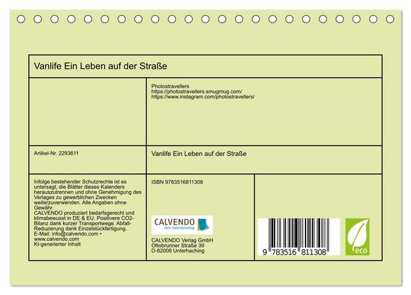 Produktbild: Vanlife Ein Leben auf der Stra&szlig;e (Tischkalender 2027 DIN A5 quer), CALVENDO Monatskalender