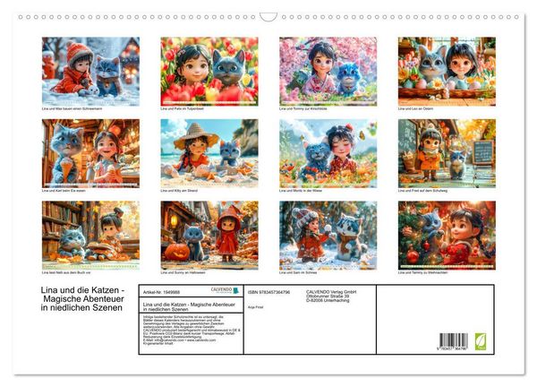 Produktbild: Lina und die Katzen - Magische Abenteuer in niedlichen Szenen (Wandkalender 2026 DIN A2 quer), CALVENDO Monatskalender