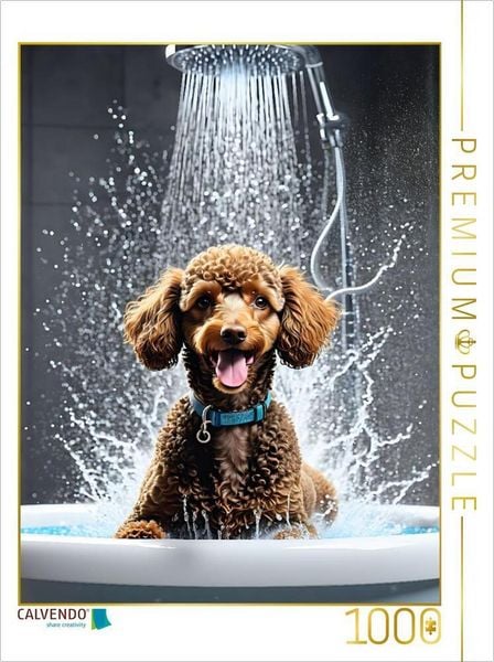 Produktbild: CALVENDO Puzzle Pudelwellness - fr&ouml;hlicher Pudel unter der Dusche | 1000 Teile Lege-Gr&ouml;&szlig;e 64x48cm Foto-Puzzle f&uuml;r gl&uuml;ckliche Stunden