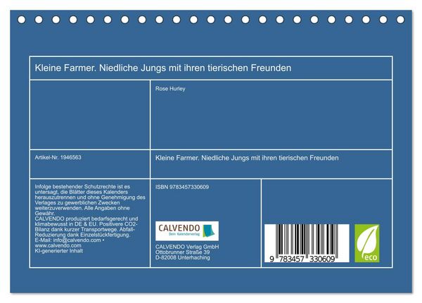 Produktbild: Kleine Farmer. Niedliche Jungs mit ihren tierischen Freunden (Tischkalender 2026 DIN A5 quer), CALVENDO Monatskalender