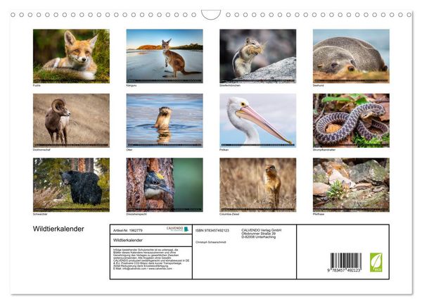 Produktbild: Wildtierkalender (Wandkalender 2026 DIN A3 quer), CALVENDO Monatskalender