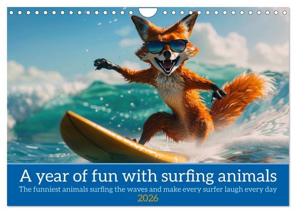 A year of fun with surfing animals (Wall Calendar 2026 DIN A4 landscape), CALVENDO 12 Month Wall Calendar