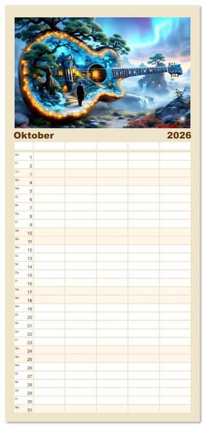 Produktbild: Familienplaner 2026 - Gitarrenhorizonte mit 5 Spalten (Wandkalender, 21 x 45 cm) CALVENDO