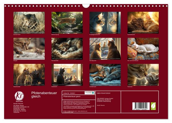 Produktbild: Pfotenabenteuer gleich (Wandkalender 2026 DIN A3 quer), CALVENDO Monatskalender
