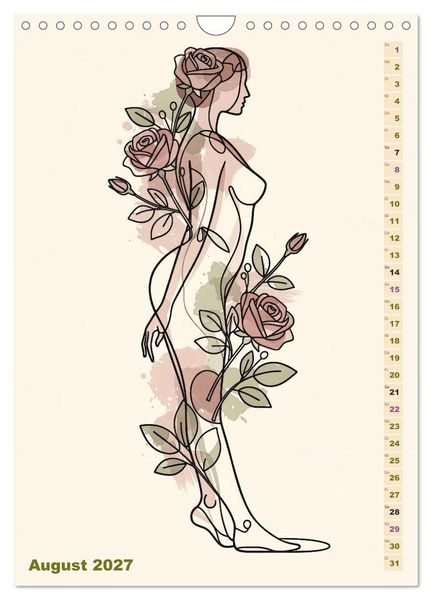 Produktbild: Bl&uuml;tenhauch und Silhouette - Line Art trifft Aquarell (Wandkalender 2027 DIN A4 hoch), CALVENDO Monatskalender
