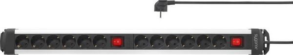 Produktbild: Sygonix SY-4538268 Steckdosenleiste mit Schalter 12fach Schwarz, Silber Schutzkontakt 1St.