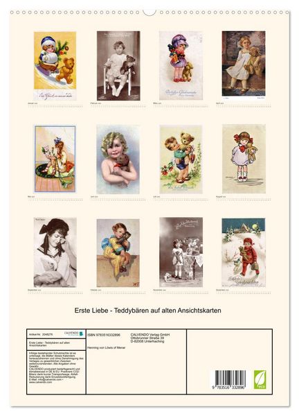Produktbild: Erste Liebe - Teddyb&auml;ren auf alten Ansichtskarten (hochwertiger Premium Wandkalender 2026 DIN A2 hoch), Kunstdruck in Hochglanz