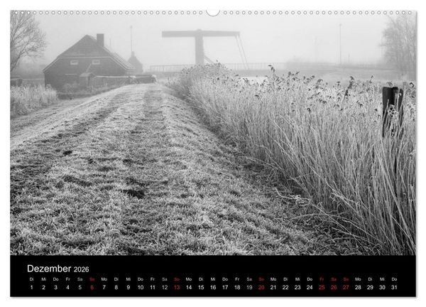 Produktbild: Ost-Friesische Schwarz-Wei&szlig;-Ansichten (Wandkalender 2026 DIN A2 quer), CALVENDO Monatskalender