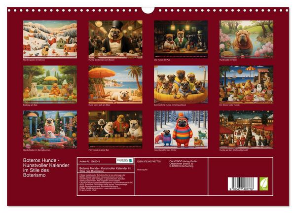 Produktbild: Boteros Hunde - Kunstvoller Kalender im Stile des Boterismo (Wandkalender 2026 DIN A3 quer), CALVENDO Monatskalender