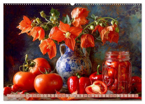 Produktbild: Bloom und Bite. KI mixt Blumen, Obst und Gem&uuml;se (Wandkalender 2026 DIN A2 quer), CALVENDO Monatskalender