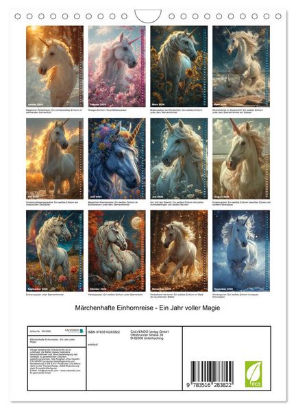 Produktbild: M&auml;rchenhafte Einhornreise - Ein Jahr voller Magie (Wandkalender 2026 DIN A4 hoch), CALVENDO Monatskalender