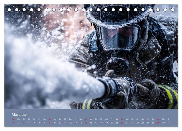 Produktbild: Feuer und Flamme - Feuerwehrkalender (Tischkalender 2026 DIN A5 quer), CALVENDO Monatskalender