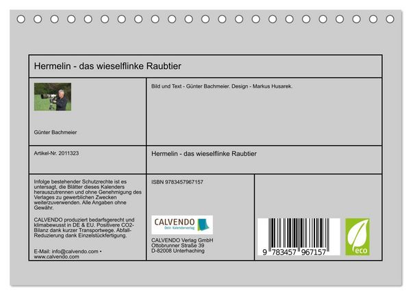 Produktbild: Hermelin - das wieselflinke Raubtier (Tischkalender 2026 DIN A5 quer), CALVENDO Monatskalender