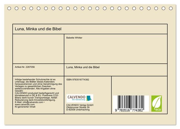 Produktbild: Luna, Minka und die Bibel (Tischkalender 2027 DIN A5 quer), CALVENDO Monatskalender