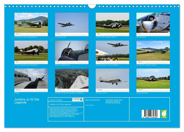 Produktbild: Junkers Ju 52 Die Legende (Wandkalender 2026 DIN A3 quer), CALVENDO Monatskalender