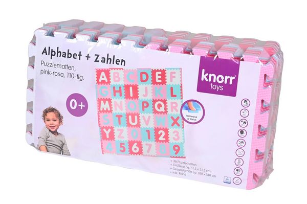 Produktbild: Knorrtoys 21020 - Puzzlematte Alphabet + Zahlen pink-rosa, Gesamtgr&ouml;&szlig;e: 180x180cm, Schaumstoff