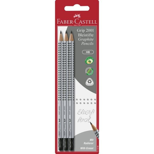 Produktbild: Faber-Castell Bleistift Grip 2001 HB 3er Set mit Radierer
