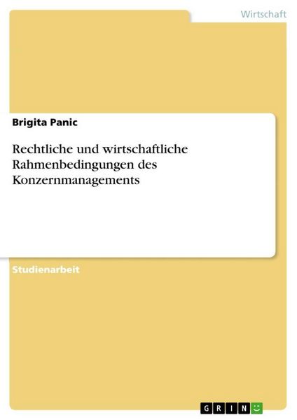 Rechtliche und wirtschaftliche Rahmenbedingungen des Konzernmanagements, Taschenbuch von Brigita Panic, GRIN, 9783640249145