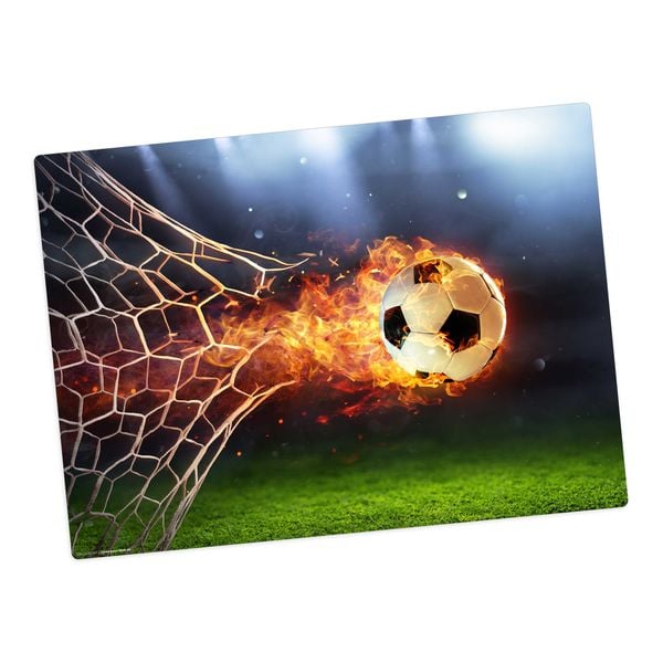 Produktbild: Tischsetmacher Tischset f&uuml;r Kinder Flammender Fu&szlig;ball mit Feuerschweif, aus hochwertigem Vinyl , 44 x 32 cm