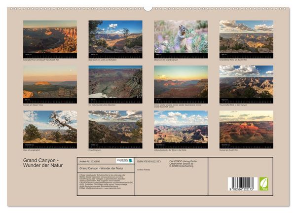 Produktbild: Grand Canyon - Wunder der Natur (hochwertiger Premium Wandkalender 2026 DIN A2 quer), Kunstdruck in Hochglanz