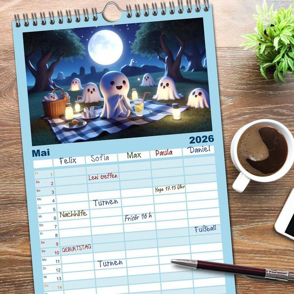 Produktbild: Familienplaner 2026 - Spuk und Spiel: Ein Jahr mit kleinen Plagegeistern mit 5 Spalten (Wandkalender, 21 x 45 cm) CALVENDO