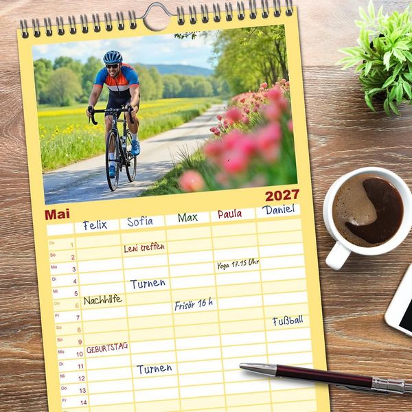 Produktbild: Familienplaner 2027 - Kilometerkiller - Rennrad-Power im Jahresverlauf mit 5 Spalten (Wandkalender, 21 x 45 cm) CALVENDO