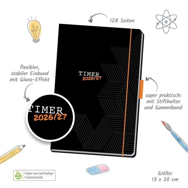 Produktbild: TR&Ouml;TSCH - Sch&uuml;lerkalender Specials mit Gummiband und Stifthalter Uni Black 26/27