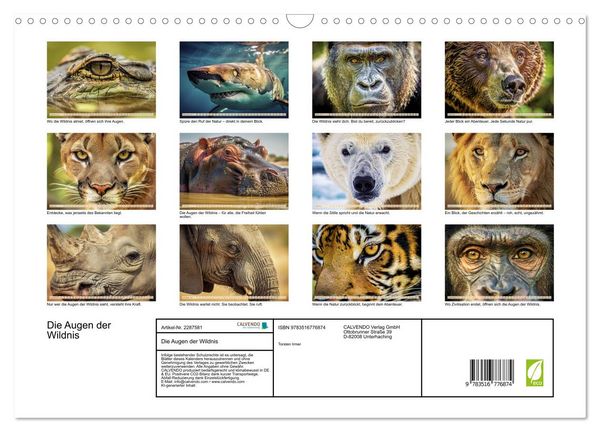 Produktbild: Die Augen der Wildnis (Wandkalender 2027 DIN A3 quer), CALVENDO Monatskalender