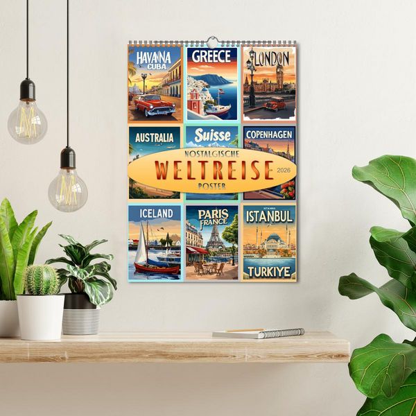 Produktbild: Weltreise - nostalgische Poster (Wandkalender 2026 DIN A3 hoch), CALVENDO Monatskalender