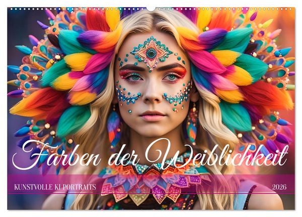 Farben der Weiblichkeit - Kunstvolle KI Portraits (Wandkalender 2026 DIN A2 quer), CALVENDO Monatskalender
