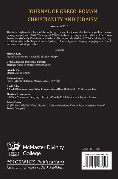 Produktbild: Journal of Greco-Roman Christianity and Judaism, Volume 18
